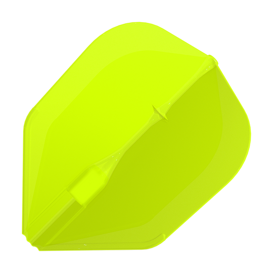 Vols L-L-Style3EZ Das Bild zeigt eine neon-gelbe Dartflügel. Die Oberfläche ist glatt und hat eine auffällige, leuchtende Farbe.