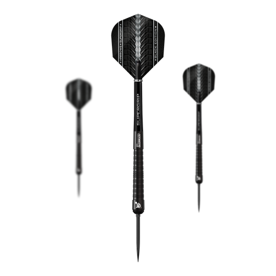 Fléchettes en acier à pointe rapide Harrows Supergrip 90 Black Edition Fléchettes en acier à pointe rapide Harrows Supergrip 90 Black Edition