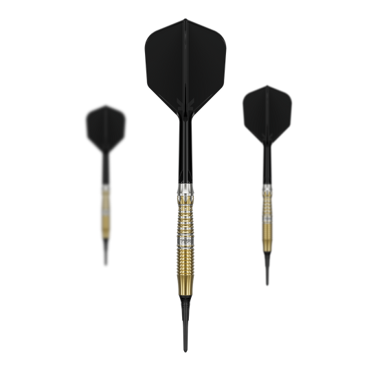 Fléchettes Target Black Marque Enzo Soft - 18 g Set der Target Black Marque Enzo Softdarts - 18g abgebildet. Das Set beinhaltet mehrere schwarze Softdarts für exaktes Spiel.