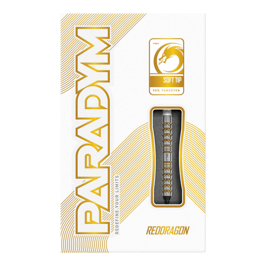 Fléchettes souples Red Dragon Paradym Gold Parallel - 20 g Hier sind die Red Dragon Paradym Gold Parallel Softdarts - 20g abgebildet. Sie zeigen elegante goldene Darts mit parallelem Schaft.
