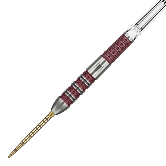 Fléchettes en acier à pointe suisse Target Stephen Bunting 95K Dies ist ein Target Stephen Bunting 95K Swiss Point Steeldart. Der Dartpfeil hat eine silberne und rote Griffzone sowie eine goldfarbene Spitze.