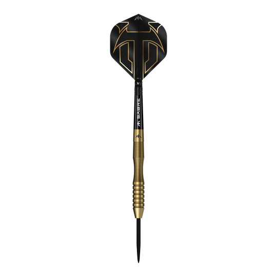 Fléchettes Mission Viktor Tingstrom en acier doré - 22 g Mission Viktor Tingstrom Gold Steeldarts - 22g Darts abgebildet. Das Bild zeigt das Design und die Farbe der Steeldarts.