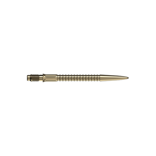 Pointes de fléchettes Mission R2.5 Rapid Point GV1 - Or Dartspitzen in goldener Farbe sind auf weißem Hintergrund abgebildet. Geeignet als Ersatzteile für Darts.