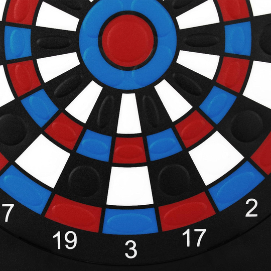 Compteur de fléchettes XQMax Dublin Das Bild zeigt einen Ausschnitt des XQMax Dublin Dart Counters. Zu sehen ist die bunte Zielscheibe mit den Zahlen und farbigen Segmenten.