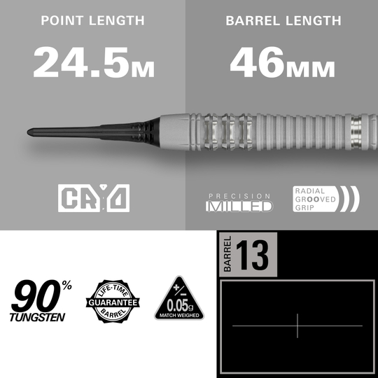 Fléchettes souples Target Cryo 13 Das Bild zeigt die Target Cryo 13 Softdarts. Die Darts sind meist in einer Nahaufnahme mit hochwertigem Design abgebildet.