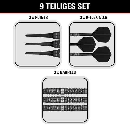 Fléchettes souples Target Black Marque Eclipse - 21 g Target Black Marque Eclipse Softdarts mit 21g-Gewicht werden dargestellt. Das Produkt zeichnet sich durch ein elegantes schwarzes Design aus.
