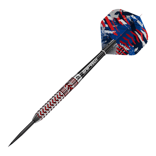 Fléchettes en acier GOAT Curveball Abgebildet sind die GOAT Curveball Steeldarts. Die Steeldarts werden aus einer anderen Perspektive gezeigt.