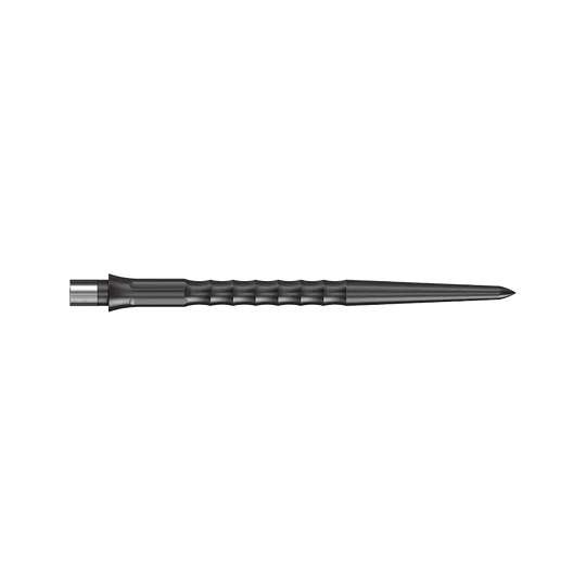 Pointes Caliburn System Steeldart - Ripple - NoLip - Noires Das Bild zeigt eine schwarze Steeldartspitze mit Ripple NoLip Design, 36 mm lang. Die Spitze gehört zum Caliburn Evo System.