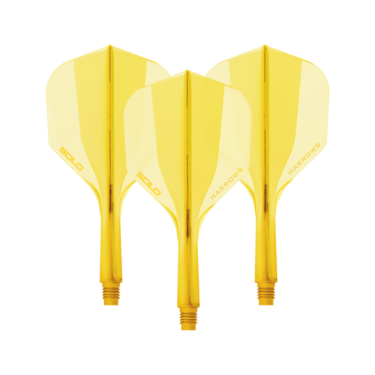 Système de flèche Harrows Solo No6 - Jaune Ein gelbes Harrows Solo No6 Flight Shaft System, 20mm lang. Das Bild zeigt ein Dart Shaft Set in leuchtendem Gelb.
