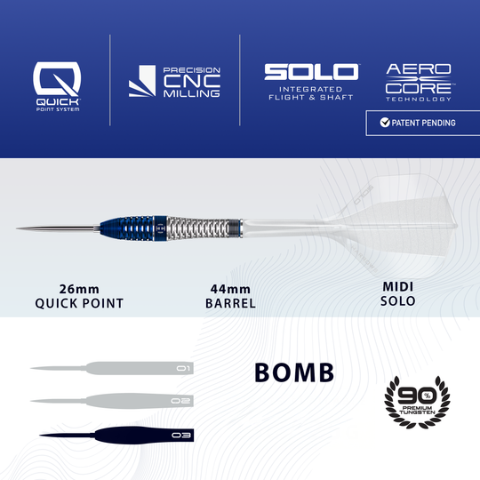 Fléchettes en acier Harrows GEO Bomb Quick Point Harrows GEO Bomb Quick Point Steeldarts werden dargestellt. Das Bild zeigt Design und Details dieses Dartprodukts.