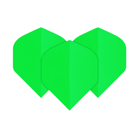 Vols en nylon N5 - Standard - Vert fluo Das Bild zeigt drei neongrüne Nylon-Stoff Flights in der Form N5. Sie sind nebeneinander angeordnet und leuchten auffällig.