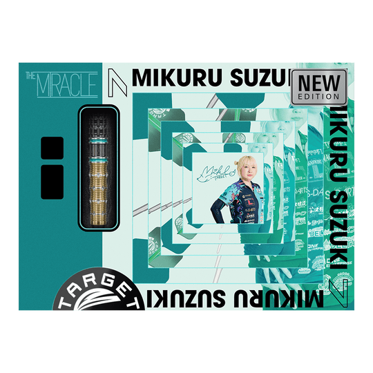 Zu sehen sind die Target Mikuru Suzuki The Miracle GEN7.5 Softdarts - 19g. Das Produkt ist für Softdart-Spiele konzipiert.