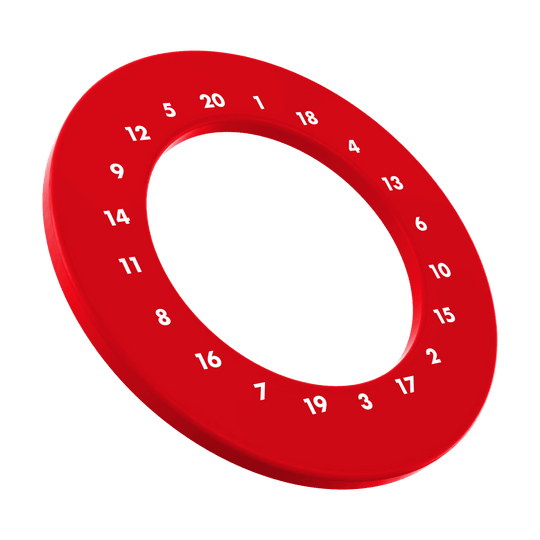 Cadre de cible de fléchettes avec chiffres HD - Couleurs personnalisées Das Bild präsentiert einen Dartboard Surround in Rot ohne Logo. Der Surround ist mit HD-Zahlen ausgestattet.
