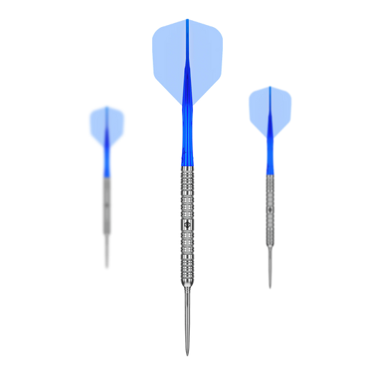 Fléchettes en acier Caliburn Rix EZ-EVO R1 Auf diesem Bild sieht man die Caliburn Rix EZ-EVO R1 Steeldarts im Set. Die Steeldarts sind zusammen angeordnet.