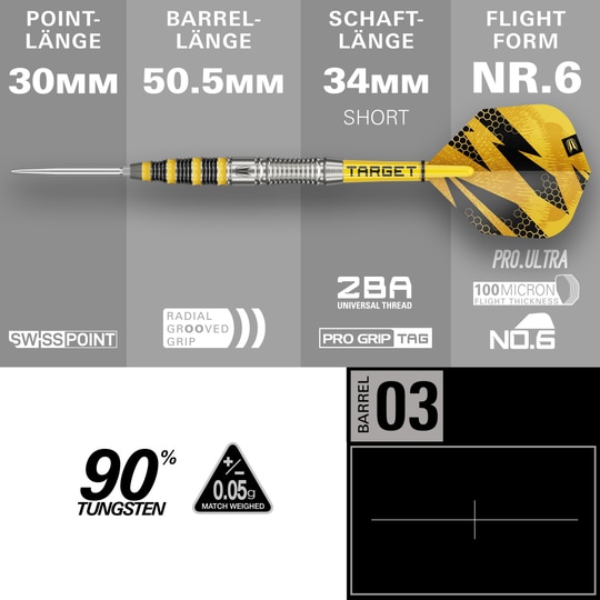 Fléchettes en acier Target Buzz 03 Swiss Points Abgebildet sind Target Buzz 03 Swiss Points Steeldarts. Das Produkt zeichnet sich durch ein elegantes Design aus.