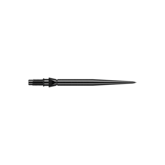 Gezeigt wird eine schwarze glatte Steeldartspitze von Winmau. Die Spitze hat eine Länge von 26mm.