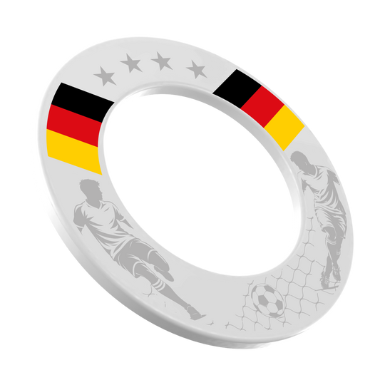 Das Bild zeigt das McDart Fußball Dartboard Surround. Die Dartboard-Umrandung schützt die Wand und fängt verirrte Pfeile auf.