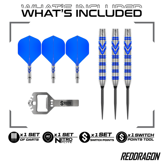 Fléchettes en acier Red Dragon Gerwyn Price Blue Original Switch Point Hier sind die Red Dragon Gerwyn Price Blue Original Switch Point Steeldarts abgebildet. Sie zeichnen sich durch ihr blaues Design und hohe Präzision aus.