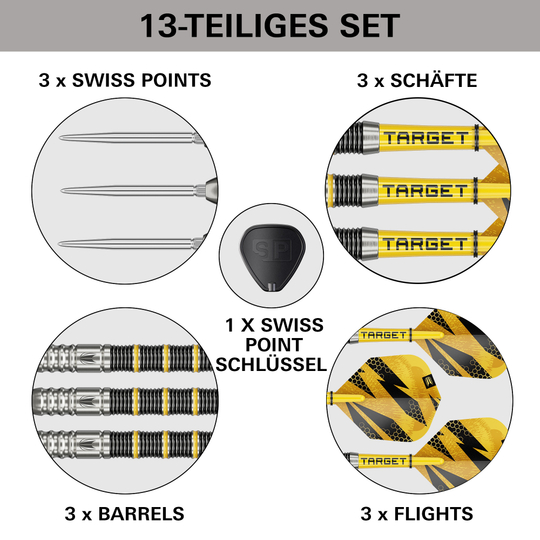 Fléchettes en acier Target Buzz 02 Swiss Points Das Bild zeigt die Target Buzz 02 Swiss Points Steeldarts. Die Steeldarts werden aus einer anderen Perspektive vorgestellt.