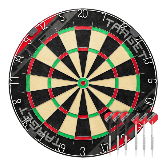 Ensemble de fléchettes en acier Target Rift Hier sieht man das Target Rift Steeldartboard Set. Das Produkt bietet eine stabile Dartscheibe für präzises Spiel.