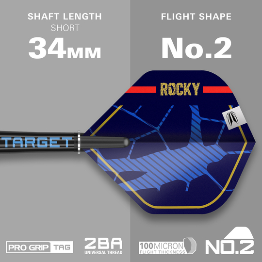 Fléchettes souples Target Josh Rock GEN1 - 20 g Das Bild zeigt einen Softdart aus der Serie "Target Josh Rock GEN1" mit einem Gewicht von 20g. Der Schaft ist 34 mm lang und der Flight hat die Form Nr. 2.