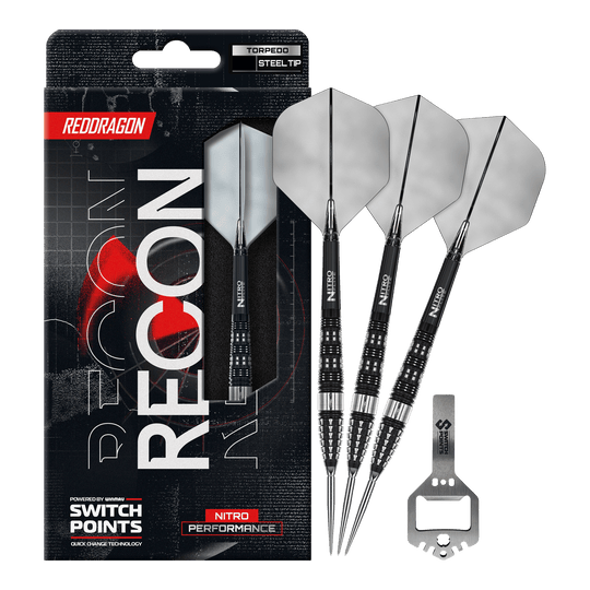 Fléchettes en acier Red Dragon Recon Torpedo Abgebildet sind die Red Dragon Recon Torpedo Steeldarts mit 23g Gewicht. Diese Steeldarts zeichnen sich durch ihre spezielle Form und hohe Präzision aus.