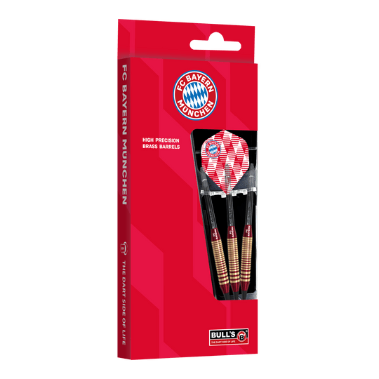 Fléchettes souples en laiton Bulls FC Bayern Munich - 18 g Abgebildet sind die Bulls FC Bayern München Brass Softdarts mit 18g Gewicht. Sie eignen sich für Softdart-Spiele und tragen das Vereinsdesign.