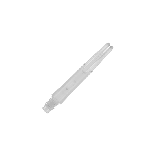 Arbres en L de style L verrouillés droits - Transparent Auf dem Bild ist ein transparenter, gerader Dart-Schaft zu sehen. Er hat ein Schraubgewinde an einem Ende und ist 32 mm lang.