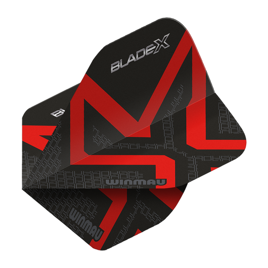 Hier sieht man den Winmau Prism Delta Blade X Metallic Red No2 Standard Flight. Das Produkt ist rot und wird für Dartpfeile verwendet.