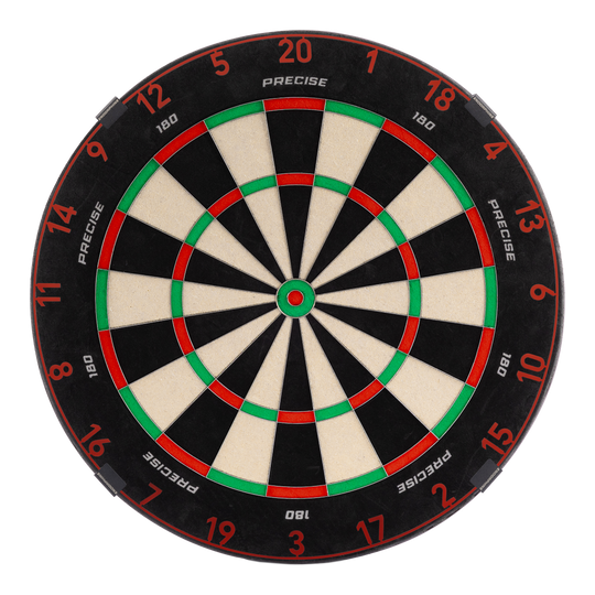 Cible de fléchettes Precise 180 Endorphine Steel avec anneau numéroté - Rouge délavé Das Bild zeigt das Precise 180 Endorphine Steeldartboard mit Nummernring in Faded Red. Es handelt sich um eine hochwertige Dartscheibe mit rotem Farbverlauf.