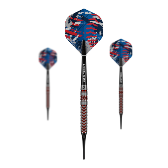 Fléchettes souples GOAT Curveball - 20 g GOAT Curveball Tungsten Softdarts - 20g werden auf diesem Bild gezeigt. Die Softdarts bestehen aus Tungsten und wiegen 20 Gramm.