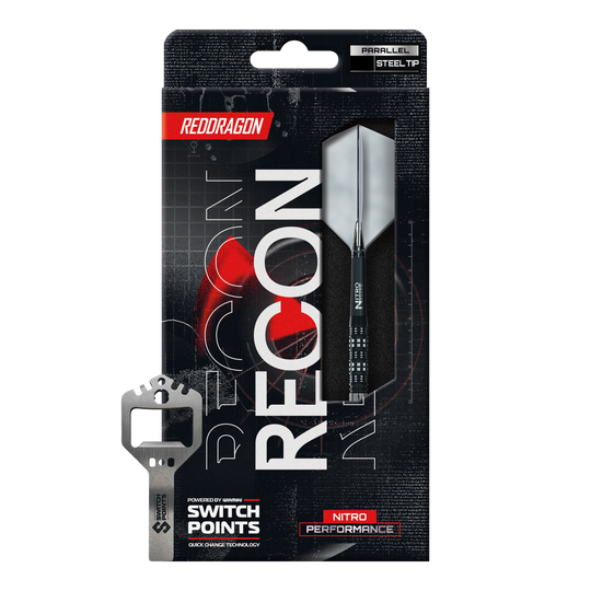 Fléchettes en acier parallèles Red Dragon Recon Abgebildet sind die Red Dragon Recon Parallel Steeldarts. Das Bild zeigt das Design und die Form der Steeldarts.
