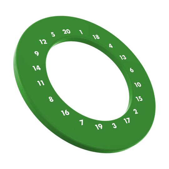 Cadre de cible de fléchettes avec chiffres HD - Couleurs personnalisées Ein grünes, rundes Dartboard-Surround ohne Logo ist auf dem Bild zu sehen. Es wird genutzt, um die Wand vor Dartpfeilen zu schützen.