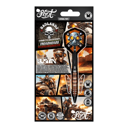 Auf dem Foto ist Shot Badlands Rustin Steeldarts - 23g zu sehen. Das Produkt wird aus einer weiteren Ansicht dargestellt.