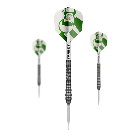 Fléchettes en acier Target Charlie Manby Swiss Points Abgebildet ist das Produkt Target Charlie Manby Swiss Points Steeldarts. Das Bild zeigt ein Set Steeldarts mit spezieller Spitze.