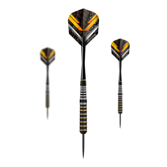 Fléchettes en acier Harrows Vulcan Das Bild zeigt die Harrows Vulcan Steeldarts. Es handelt sich um ein Set von Steeldarts für Dartspieler.