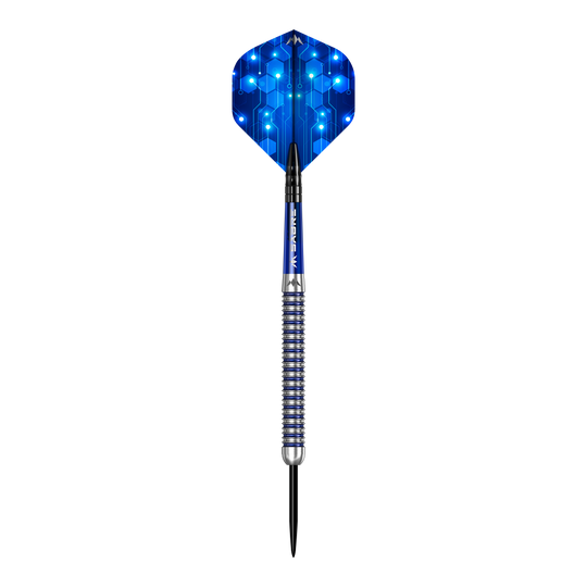 Fléchettes en acier Mission ION bleu argent Das Bild zeigt die Mission ION Blue Silver Steeldarts. Die Darts sind in Blau und Silber gehalten.