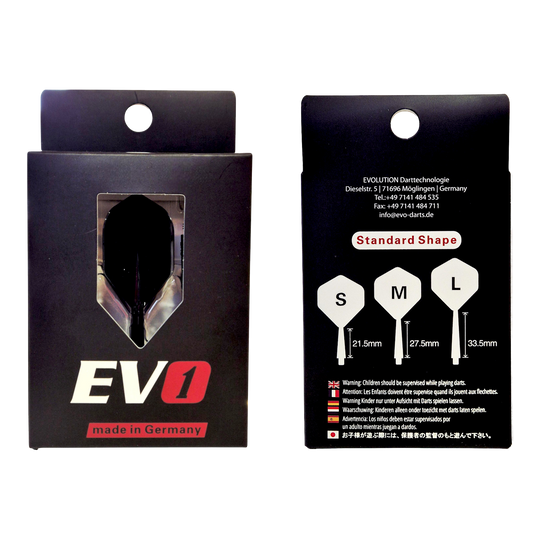 Système de tige de vol Evolution EVO1 - Noir Evolution EVO1 Flight-Shaft-System in Schwarz ist dargestellt. Das Produkt ist für den Einsatz im Dartsport geeignet.