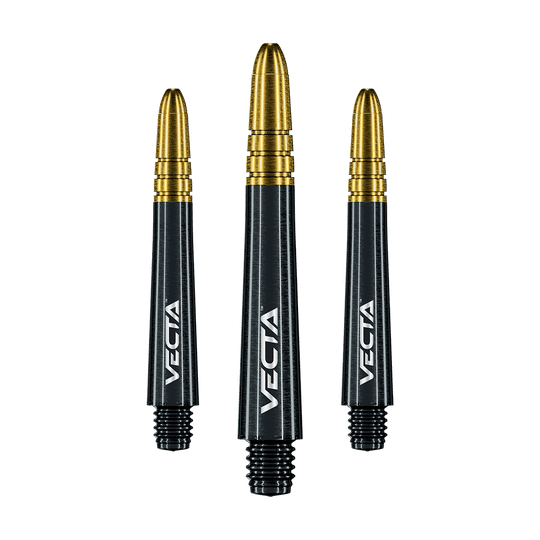 7025-409_Winmau_Vecta_Shafts_Schwarz_Gold_37mm_1teSlm54iNwsM3 Ein Vecta Dart-Schaft von Winmau in Schwarz-Gold ist zu sehen.