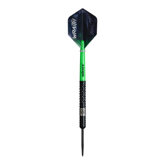 Auf dem Bild befinden sich die Unicorn Wraith Ross Smith Steeldarts mit 22 Gramm. Diese Darts überzeugen durch ihre hochwertige Verarbeitung.