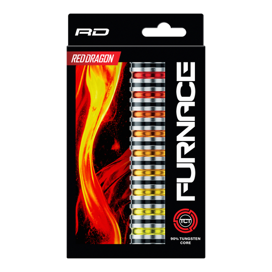 Fléchettes en acier Red Dragon Furnace Abgebildet sind die Red Dragon Furnace Steeldarts. Die Darts liegen nebeneinander und zeigen ihr markantes Design.