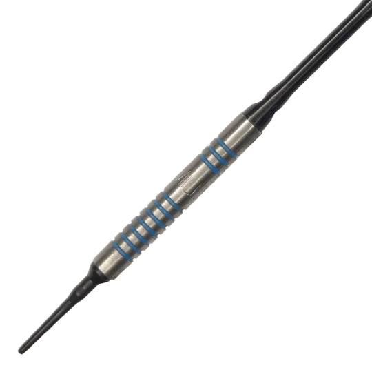 Fléchettes souples McDart 85 Tungsten V1 - 17 g Der McDart 85er Tungsten V1 Softdart wiegt 17 Gramm und hat ein silbernes Barrel mit blauen Rillen. Die Spitze ist aus Kunststoff und eignet sich für elektronische Dartscheiben.
