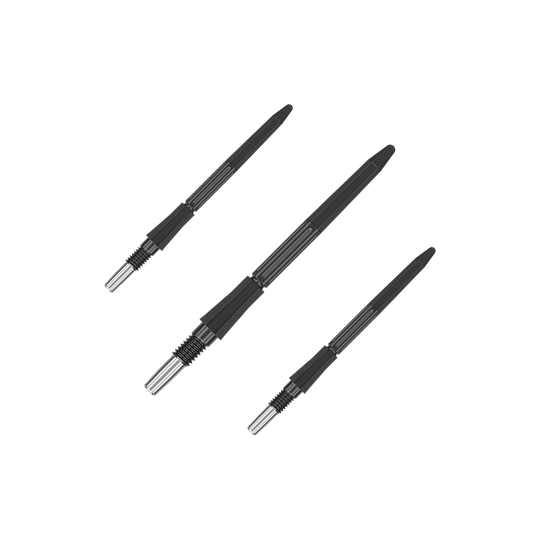 Dieses Bild zeigt schwarze Dartspitzen, 30 mm lang, von Target Elysian Archetype 43 SwissPoint. Die Spitzen sind einzeln abgebildet.