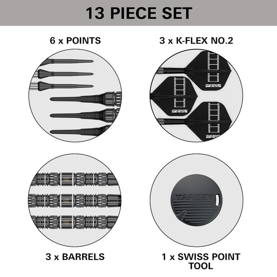 Fléchettes souples Target Chris Dobey 95K - 18 g Zu sehen sind Target Chris Dobey 95K Softdarts - 18g. Die Darts sind besonders für präzise Würfe entwickelt worden.