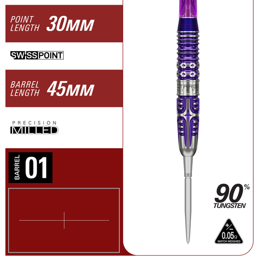 Zu sehen sind die Target Japan Endeavour Kasumi Sato GEN3 Swiss Point Steeldarts. Die Steeldarts werden aus der Seitenansicht präsentiert.