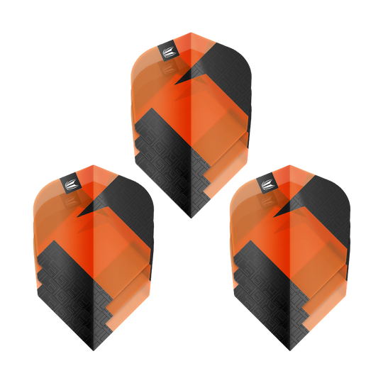 Ailettes standard Target Pro Ultra TAG Orange n° 6 - 3 jeux Das Bild zeigt drei Sätze Target Pro Ultra TAG Orange No6 Standard Flights. Die Flights sind orange und schwarz mit einem modernen, geometrischen Design.