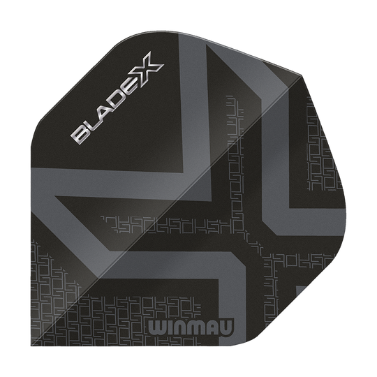 Ailettes standard Winmau Prism Delta Blade X Noir Métallisé n° 2 Dies ist ein Winmau Prism Delta Blade X Metallic Black No2 Standard Flights. Man sieht ein hochwertiges Dartflugblatt in schwarzem Metall-Look.