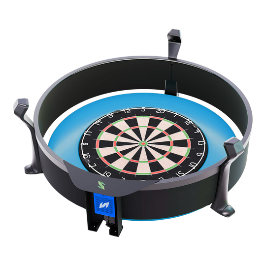 Scolia Home 2 FLEX - Système de notation électronique automatique avec anneau lumineux 2026 Das Bild zeigt das Produkt "Scolia Home 2 FLEX – Electronic Score System mit Beleuchtungsring". Es handelt sich um ein elektronisches Punktesystem für Dartboards mit integriertem LED-Leuchtring.