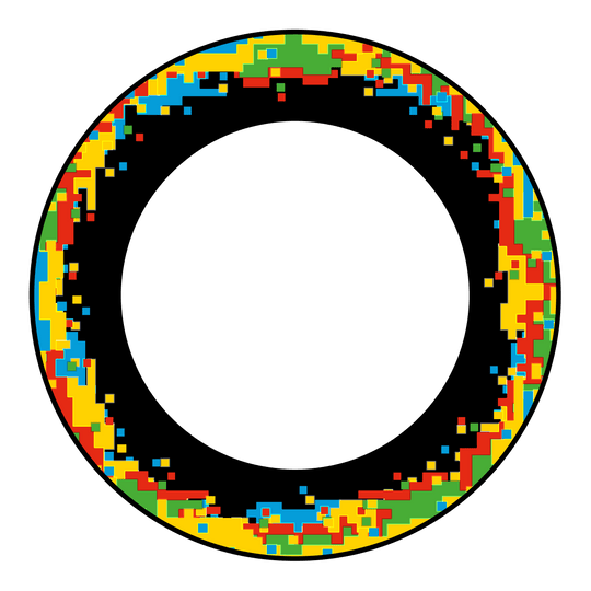 Cadre de cible McDart Pixel Das Bild zeigt ein Produkt mit der Bezeichnung 'MSF-H1_McDart_Pixel_Dartboard_Surround_Schwarz_2'. Es handelt sich um einen schwarzen Surround für ein Dartboard.