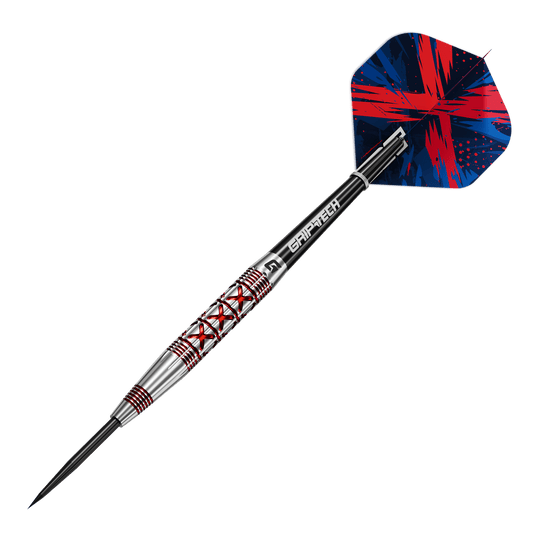 GOAT frappe des fléchettes en acier Das Bild zeigt das Produkt GOAT Strikes Steeldarts. Es handelt sich um Steeldarts, die besonders für Präzisionsspiele geeignet sind.